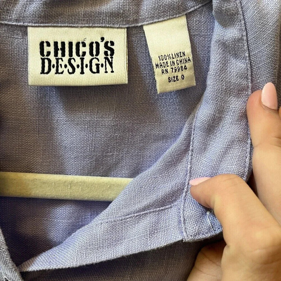 Vtg Chico’s Women’s Lilac Linen Top S 4 Long Sleeve Tunic Collared Blouse Purple - Picture 4 of 9